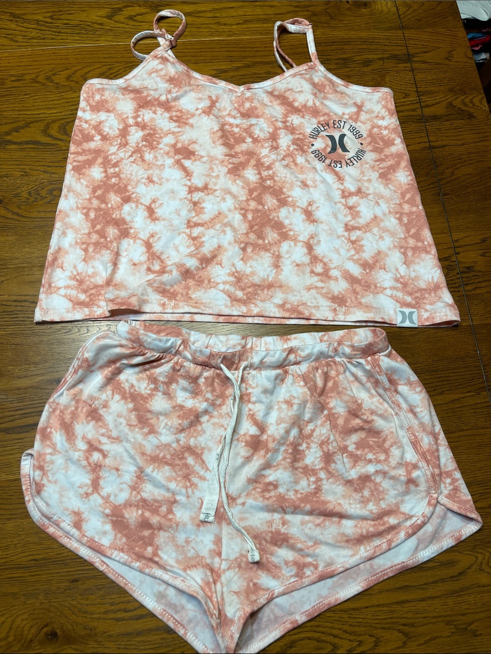 Hurley Peach and White Tie-Dye Tank Top & Shorts Set